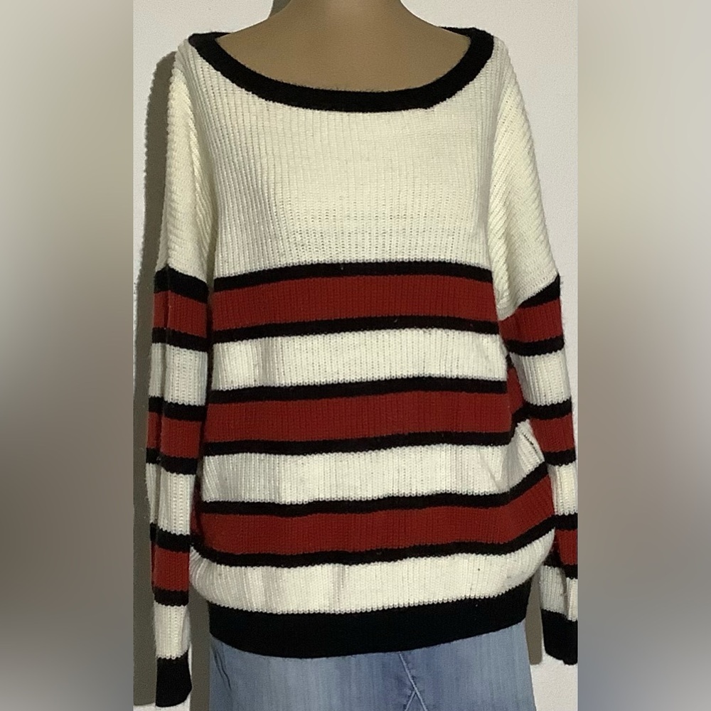 Women's M Windsor Striped Cream, Black, and Red Coquette Sweater